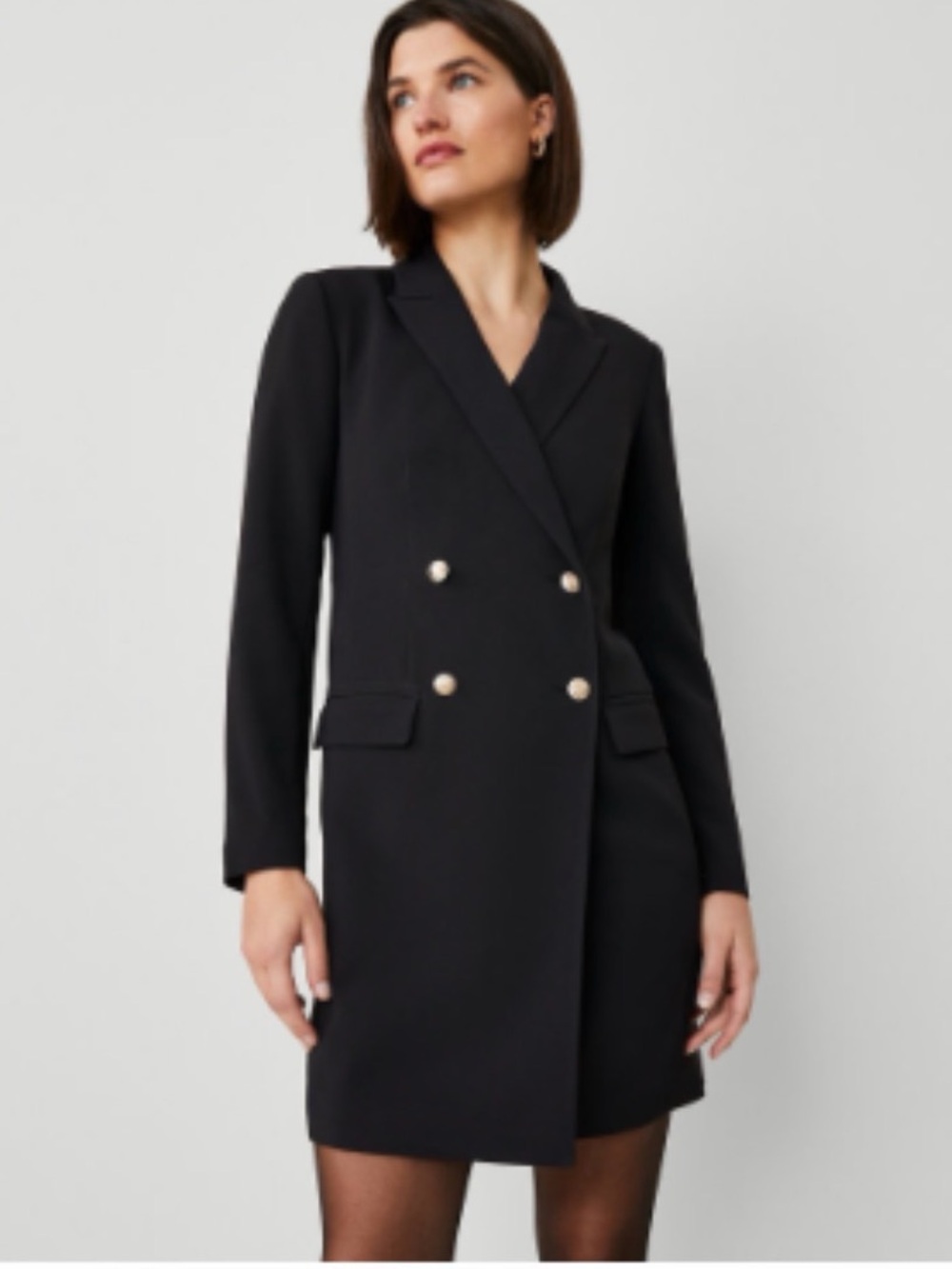 Ann Taylor Black Double-Breasted Blazer Dress with Gold Buttons